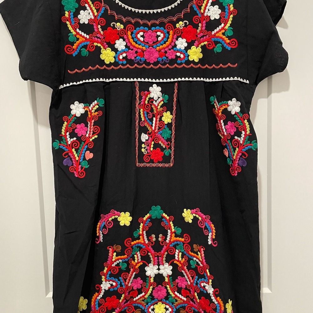Black Embroidered Floral Dress